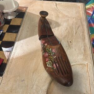 Brown and Red Floral Shoe Sculpture Art